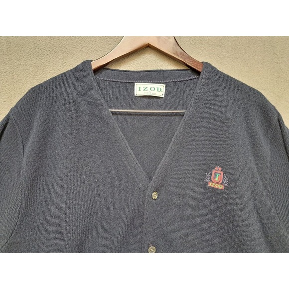 Vintage IZOD Cardigan Button Front Sweater, Blue, Made in USA, Mens Size Large - Picture 2 of 9